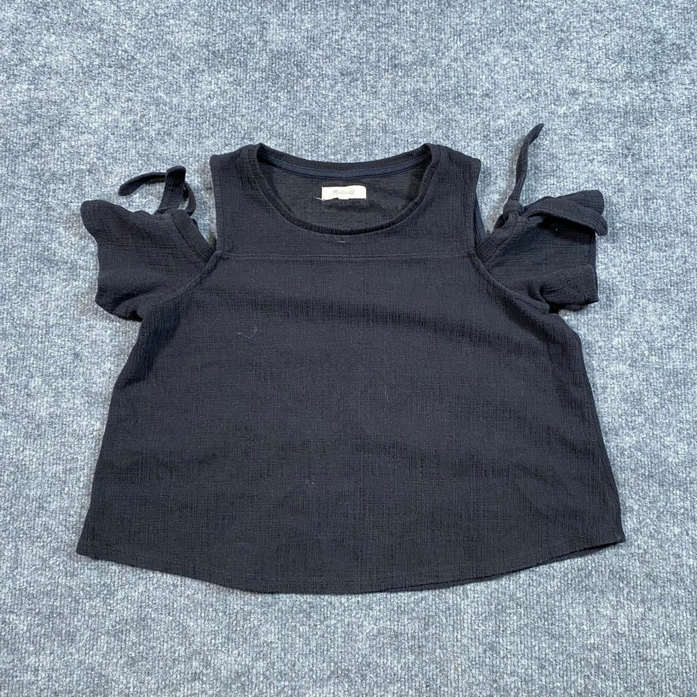 Madewell Black‎ Cold Shoulder Tie Sleeve Textured Top G3027 XXS Mens Womens